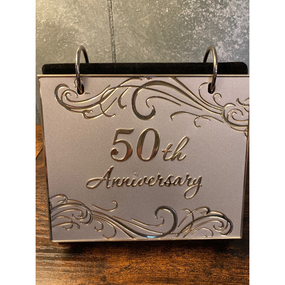 Silver 50th Anniversary Flip Photo Album Tabletop Easel Display Keepsake Gift